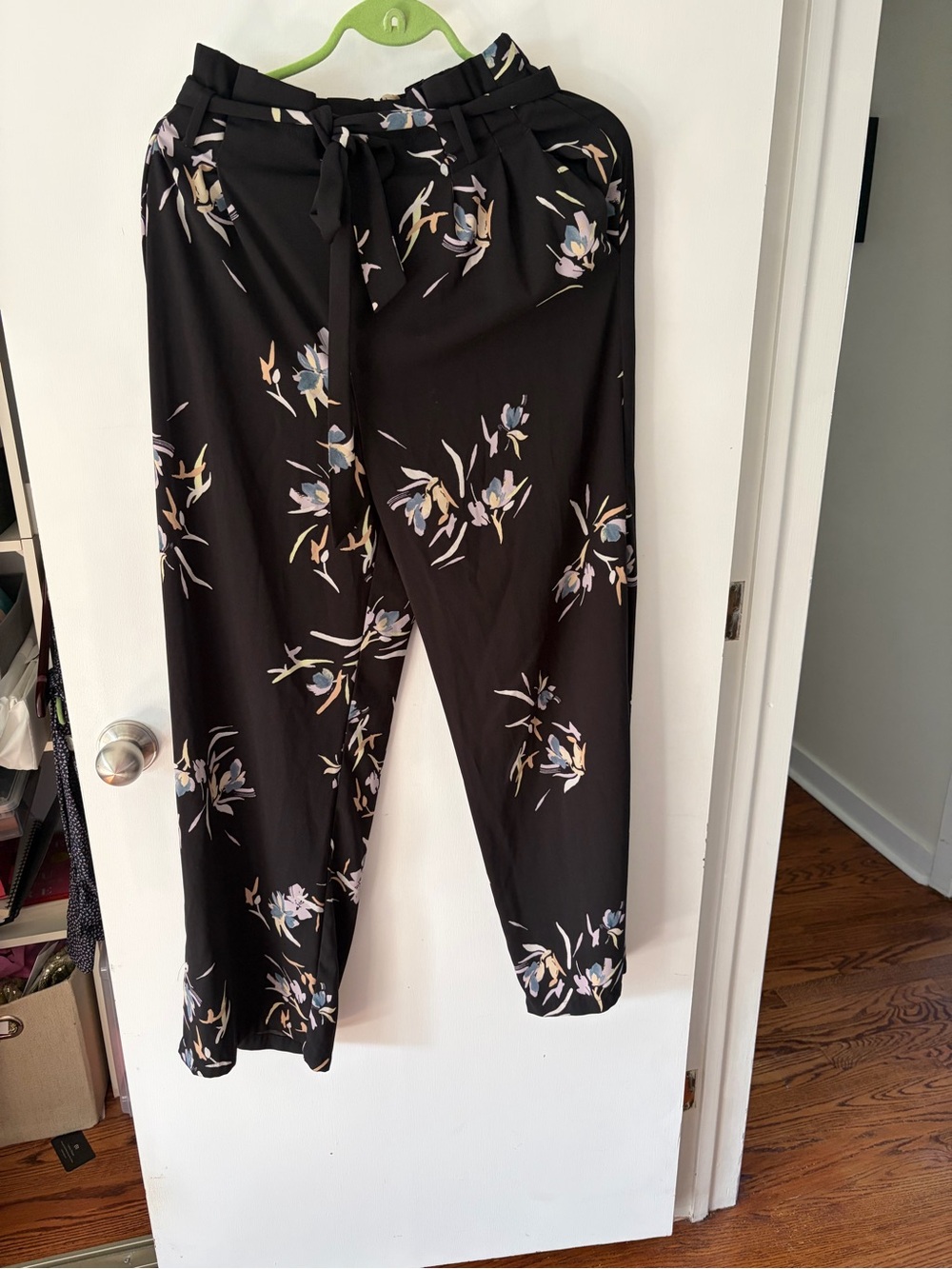 a new day Black Floral Paperbag Waist Trousers